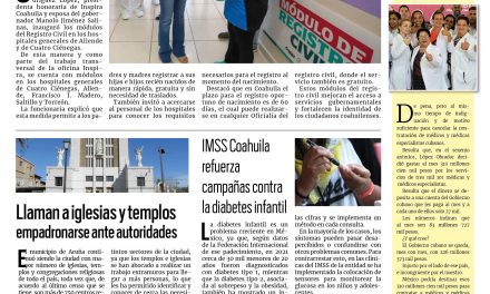 Portada RCG Fronteriza [07 de octubre de 2024] Inspira Coahuila lleva módulos del Registro Civil a hospitales; inicia llegada de la mariposa Monarca 