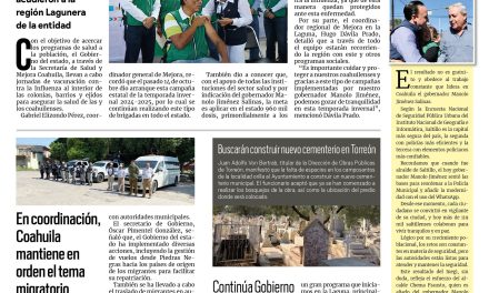 Portada RCG Lagunera [23 de octubre de 2024] Secretaría de Salud y Mejora Coahuila acercan jornadas de vacunación; van en Torreón contra autos irregulares y más…