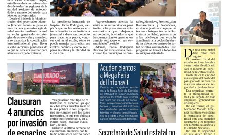 Portada RCG Lagunera [27 de octubre de 2024] Inspira Coahuila atiende la salud mental de universitarios; Muere mujer por dengue al dar a luz en el IMSS y más…