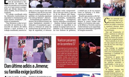 Portada RCG Carbonífera [16 de noviembre de 2024] Coordinación en seguridad, fundamental para tener paz: gobernador de Coahuila; Presentan informe de búsqueda en ‘El Pinabete’ y más…
