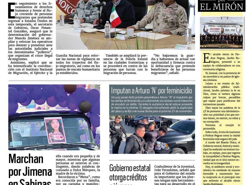 Portada RCG Carbonífera [18 de noviembre de 2024] Preparan el plan de contención migratoria en Coahuila; promueven la lectura en bibliotecas y más…