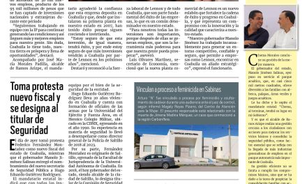 Portada RCG Carbonífera [22 de noviembre de 2024] Cerrará Coahuila este 2024 con miles de empleos nuevos; casos de violencia doméstica continúan en aumento y más…