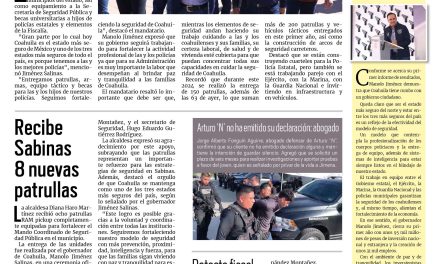 Portada RCG Carbonífera [24 de noviembre de 2024] Manolo Jiménez fortalece seguridad con más patrullas, equipo y becas; llaman a prevenir accidentes de paisanos en la 57 y más…