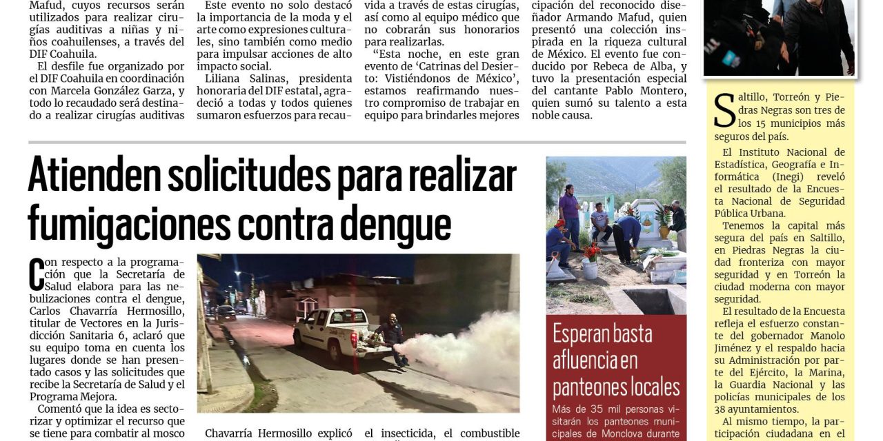 Portada RCG Centro [1 de noviembre de 2024] Manolo Jiménez asiste al desfile ‘Catrinas del Desierto’; detienen a asaltantes de Interceramic en Monclova y más…