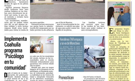 Portada RCG Centro [3 de noviembre de 2024] Denuncian falta de agua en panteón de Monclova; Continúa apoyo de UAdeC a hijos de obreros de AHMSA y más…