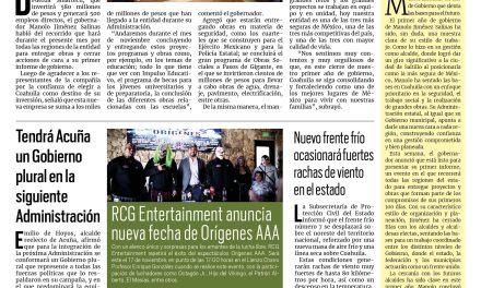 Portada RCG Fronteriza [05 de noviembre de 2024] Manolo Jiménez alista su primer informe de Gobierno; implementará ITSA especialidad en inteligencia artificial y más…