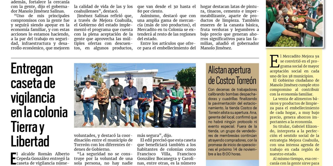 Portada RCG Lagunera [2 de noviembre de 2024] ‘Beneficiamos la economía de las familias con el Mercadito Mejora’; Municipio de Torreón ha capacitado a miles de motociclistas y más…