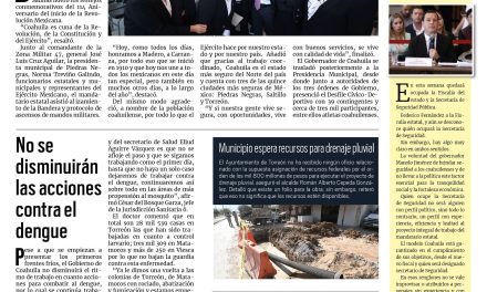 Portada RCG Lagunera [21 de noviembre de 2024] Celebra Coahuila el 114 aniversario de la Revolución Mexicana; no se disminuirán las acciones contra el dengue y más…