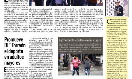 Portada RCG Lagunera [24 de noviembre de 2024] Manolo Jiménez fortalece seguridad con más patrullas, equipo y becas; reconoce Coparmex beneficios de de Agua Saludable para la Laguna y más…