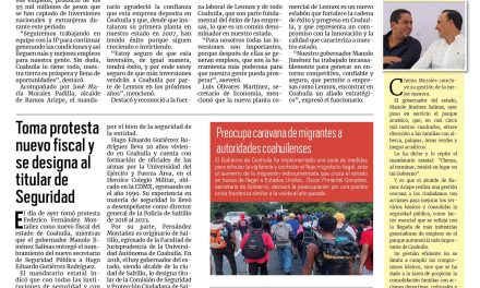 Portada RCG Media [23 de noviembre de 2024] Cerrará Coahuila este 2024 con miles de empleos nuevos; toma protesta nuevo fiscal y se designa al titular de la Secretaría de Seguridad y más…