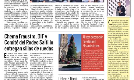 Portada RCG Media [24 de noviembre de 2024] Manolo Jiménez fortalece seguridad con más patrullas, equipo y becas; Chema Fraustro, DIF y Comité del Rodeo Saltillo entregan sillas de ruedas y más…