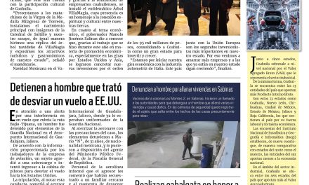 Portada RCG Carbonífera [09 de diciembre de 2024] Coahuila llega al Vaticano de la mano de Manolo Jiménez; contagios de dengue van a la baja en la región y más…