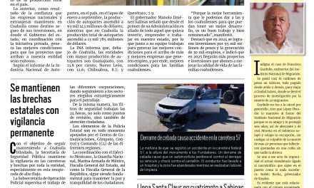 Portada RCG Carbonífera [10 de diciembre de 2024] Se consolida Coahuila como líder en producción de autopartes; realizan imposición de cofias y filipinas a enfermeros y más…