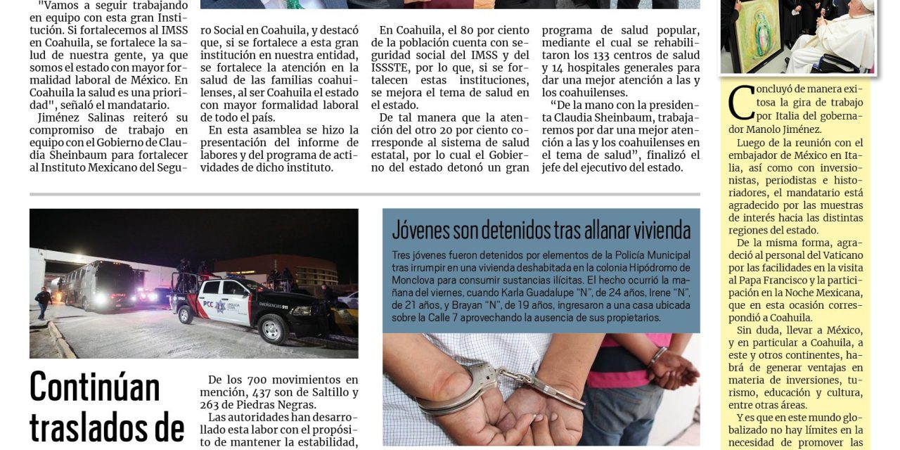 Portada RCG Centro [14 de diciembre de 2024] Anuncia Manolo Jiménez proyectos para fortalecer al IMSS Coahuila; Monclova será sede del Abierto de Arquería Dafne Quintero y más…