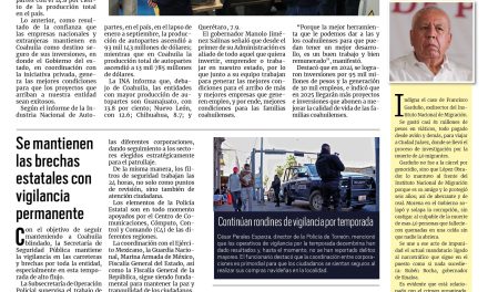 Portada RCG Lagunera [10 de diciembre de 2024] Se consolida Coahuila como líder en producción de autopartes; asesinan a un hombre en Torreón por líos sentimentales y más…