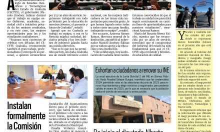 Portada RCG Lagunera [18 de diciembre de 2024] Conmemora Manolo Jiménez 30 aniversario del CECYTE; IEC resolverá liderazgo en la séptima regiduría y más…