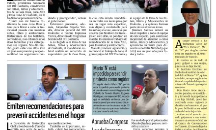 Portada RCG Lagunera [20 de diciembre de 2024] Niñas, niños y adolescentes son prioridad para Coahuila; Simas Torreón no encuentra evidencia de agua contaminada y más…
