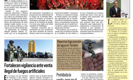 Portada RCG Lagunera [24 de diciembre de 2024] Destaca Coahuila en la Navidad Mexicana en el Vaticano; fortalecen vigilancia ante venta ilegal de fuegos artificiales y más…