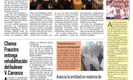 Portada RCG Media [3 de diciembre de 2024] Fortalece Coahuila sus relaciones internacionales; Chema Fraustro entrega rehabilitación del bulevar V. Carranza  y más…