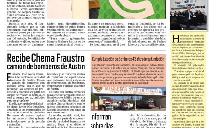 Portada RCG Media [30 de diciembre de 2024] Llevó Mejora Coahuila grandes obras a todo el estado; recibe Chema Fraustro camión de bomberos de Austin y más…
