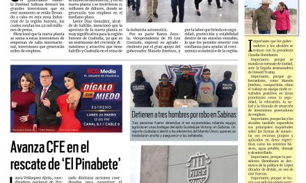 Portada RCG Carbonífera [16 de enero de 2025] ‘Arrancamos 2025 con nuevos empleos para Coahuila’; anuncia Óscar Ríos Ramírez aumento a trabajadores de Servicios Públicos y más…