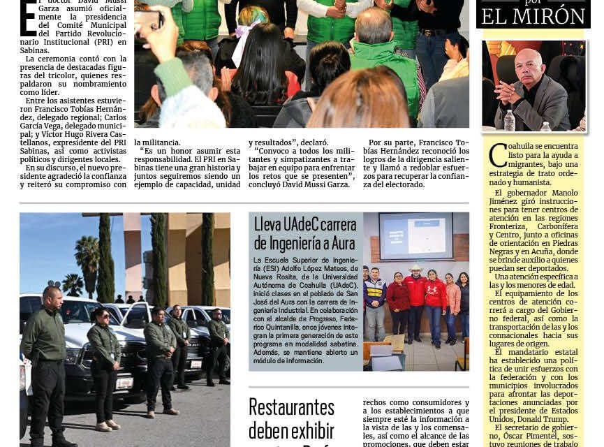 Portada RCG Carbonífera [26 de enero de 2025] Asume David Mussi Garza liderazgo del PRI en Sabinas; Capacita la CDHEC a policías municipales en derechos humanos y más…