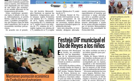 Portada RCG Fronteriza [6 de enero de 2025] Se espera marcado descenso de temperatura en todo Coahuila; Acuña busca detonar el turismo este 2025 y más…