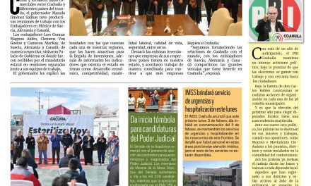 Portada RCG Fronteriza [31 de enero de 2025] Se reúne Manolo Jiménez con embajadores de Suecia, Alemania y Canadá; arranca Emilio de Hoyos el Programa de Pavimentación 2025 y más…