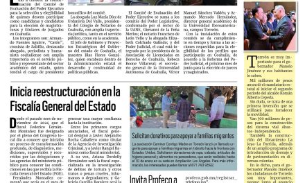 Portada RCG Lagunera [5 de enero de 2025] Coahuila cumple con los Comités de Evaluación para elección judicial; Inicia funciones la nueva clínica del IMSS en ejido La Joya y más…