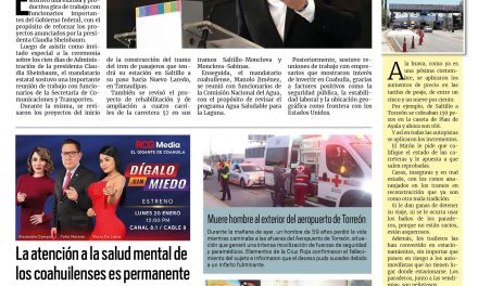 Portada RCG Lagunera [14 de enero de 2025] Exitosa y productiva gira de trabajo del gobernador Manolo Jiménez Salinas; mantendrán en marcha modernización del alumbrado público y más…