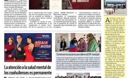 Portada RCG Media [14 de enero de 2025] Exitosa y productiva gira de trabajo del gobernador Manolo Jiménez Salinas; la atención a la salud mental de los coahuilenses es permanente y más…