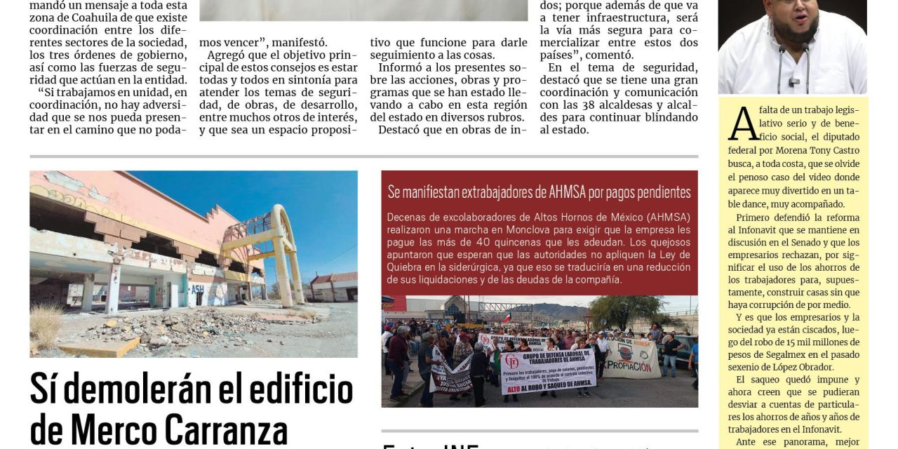 Portada RCG Centro [13 de febrero de 2025] Fortalece Manolo Jiménez la coordinación en la región Fronteriza; aranceles al acero no repercuten en la región y más…