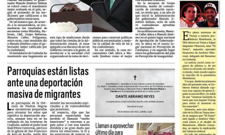 Portada RCG Fronteriza [10 de febrero de 2025] Destaca Manolo Jiménez como el gobernador mejor evaluado; Gobierno de Acuña pone orden al comercio informal y más…