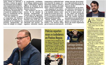 Portada RCG Fronteriza [15 de febrero de 2025] Implementará Coahuila programa integral para familias de personas desaparecidas; Verifican documentos en bares y cantinas y más…
