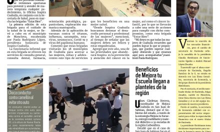 Portada RCG Carbonífera [10 de marzo de 2025] Acerca Inspira Coahuila brigadas de salud para las mujeres; beneficios de Mejora tu Escuela llegan a planteles de la región y más…