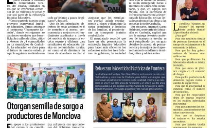 Portada RCG Centro [26 de marzo de 2025] Entrega Manolo Jiménez unidades de transporte escolar; otorgan semilla de sorgo a productores de Monclova y más…
