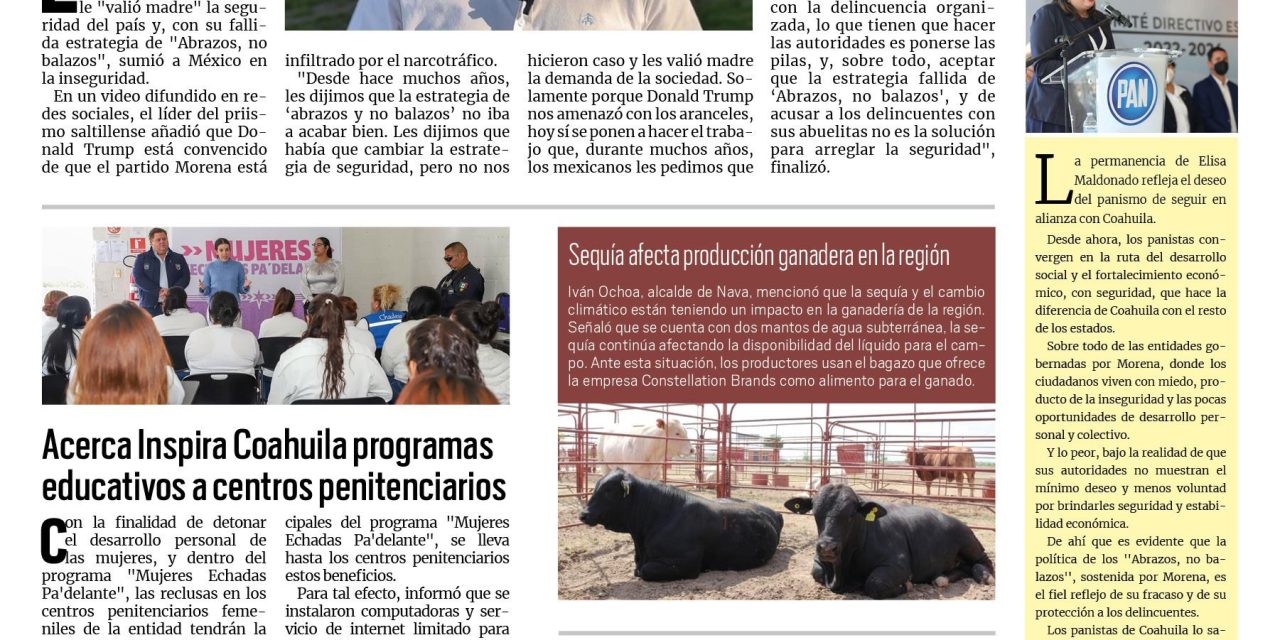 Portada RCG Fronteriza [24 de marzo de 2025] A Morena le valió madre la seguridad del país: Eduardo Medrano, presidente del PRI en Saltillo; alistan convocatoria para el Cabildo Infantil de Acuña y más…