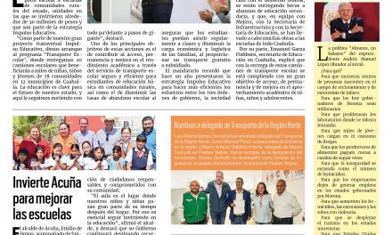 Portada RCG Fronteriza [26 de marzo de 2025] Entrega Manolo Jiménez unidades de transporte escolar; invierte Acuña para mejorar las escuelas y más…