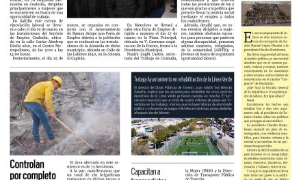 Portada RCG Lagunera [18 de marzo de 2025] Mantiene Coahuila oferta de empleos en todas las regiones; capacitan a transportistas en erradicación de la violencia contra la mujer y más…