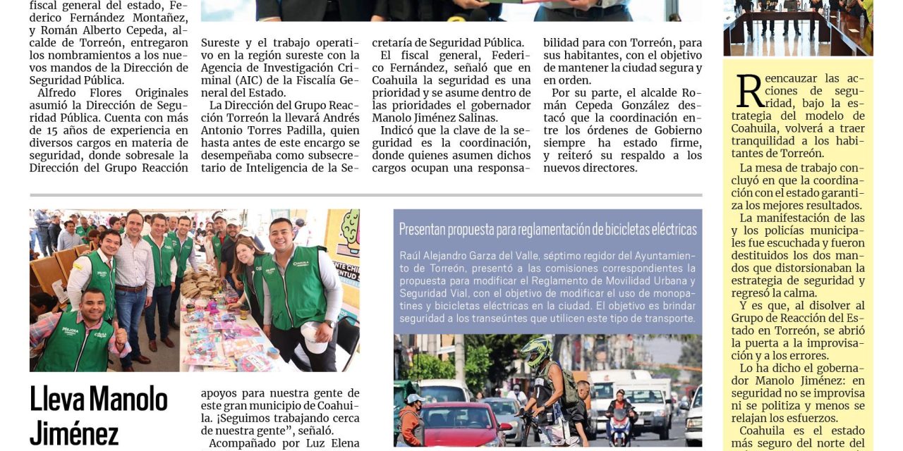 Portada RCG Lagunera [30 de abril de 2025] Nombran a nuevos mandos municipales de Torreón; lleva Manolo Jiménez Macobrigada Mejora a Piedras Negras y más…