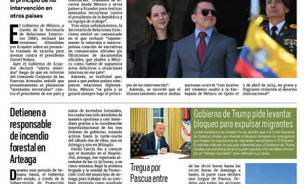 Portada RCG Nacional e Internacional [20 de abril de 2025] México rechaza traslado de sicarios a Ecuador;Detienen a responsable de incendio forestal en Arteaga y más…