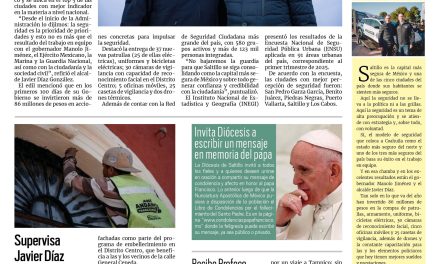 Portada RCG Media [23 de abril de 2025] Se mantiene Saltillo como la capital más segura de México; supervisa Javier Díaz González avance de trabajos de pintura en fachadas y más…