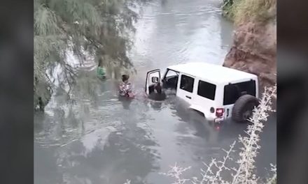 Imprudente conductora cae con su vehículo y su familia al rio en Sacramento