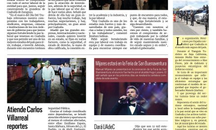 Portada RCG Centro [4 de mayo de 2025] Paz laboral, un pilar fundamental para el desarrollo de Coahuila; Avanzan obras en el libramiento Carlos Salinas de Gortari y más…