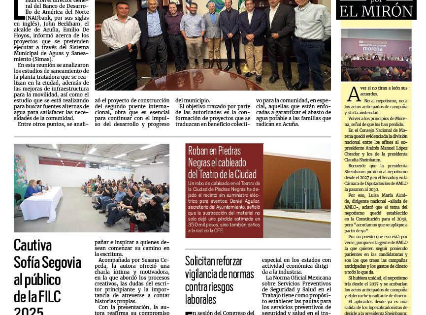 Portada RCG Fronteriza [5 de mayo de 2025] Proyectan obras en Acuña con apoyo del NADbank; celebrarán el Día del Estudiante con la carrera Electro Run  y más…