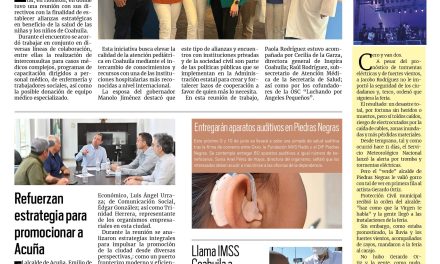 Portada RCG Fronteriza [19 de mayo de 2025] Inspira Coahuila establece alianza con el Texas Children’s Hospital; Refuerzan estrategia para promocionar a Acuña y más…