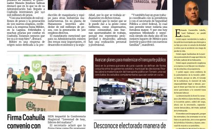 Portada RCG Lagunera [28 de mayo de 2025] Coloca Manolo Jiménez la primera piedra de Bühler; firma Coahuila convenio con la Universidad Politécnica de la Lagun  y más…
