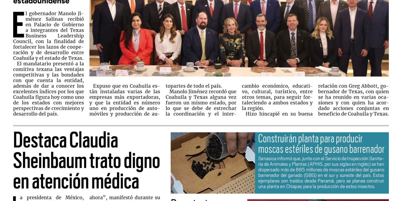 Portada RCG Nacional e Internacional [14 de mayo de 2025] Manolo Jiménez se reúne con empresarios de Texas; destaca Claudia Sheinbaum trato digno en atención médica  y más…