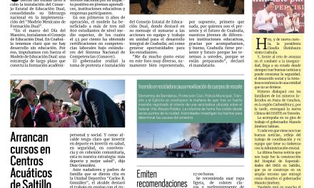 Portada RCG Media [16 de mayo de 2025] Instalan el Consejo Estatal de Educación Dual; Arrancan cursos en Centros Acuáticos de Saltillo…
