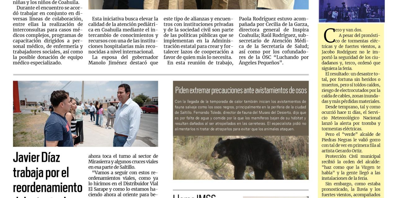 Portada RCG Media [19 de mayo de 2025] Inspira Coahuila establece alianza con el Texas Children’s Hospital; Javier Díaz trabaja por el reordenamiento del oriente de Saltillo y más…